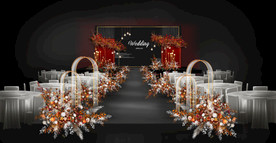 红色ins秋色婚礼效果图