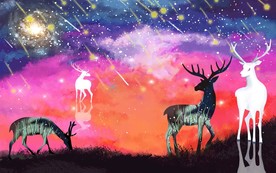 唯美手绘星空森林麋鹿图片