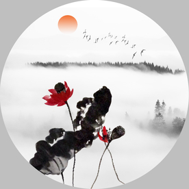 水墨荷花 荷花装饰画圆形荷花图