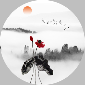 水墨荷花 荷花装饰画 圆形荷花