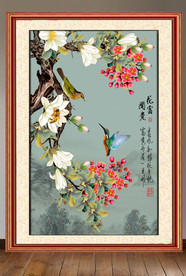 原创玄关手绘玉兰梅花装饰画壁画