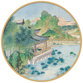 圆形山水画圆形水墨画圆形装饰画