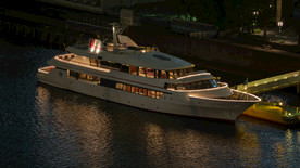 在港口黄昏的豪华游艇