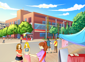 手绘城市大学素材美景