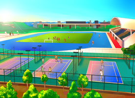 手绘中国药科大学运动场美景