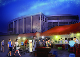 手绘城市素材夜游南苑美景素材