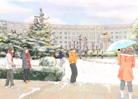 手绘武汉城市陵曦广场美景