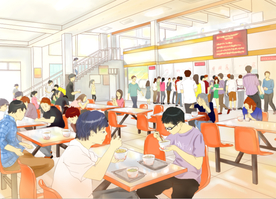 手绘名牌大学食堂素材