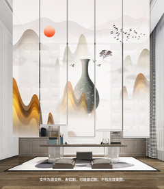 新中式山水卷帘