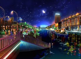 手绘汉街美景、相约汉街夜色时光