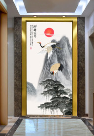 原创玄关松树仙鹤装饰画壁画