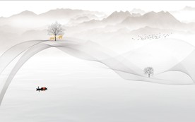 新中式飘带麋鹿电视背景墙