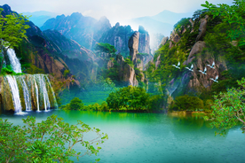 山水风景画 山水画 瀑布风景