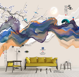 水墨山水画背景墙