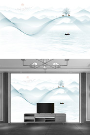 新中式现代简约山水飘带麋鹿轻舟