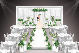 白绿森系韩式大理石室内婚礼