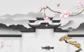 现代中式灰色山水 TIF分层