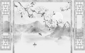 现代山水画灰色画 TIF分层