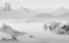 大气山水画灰色画 TIF分层