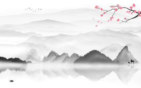 背景墙中式灰色山水 TIF分层