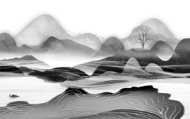 中式山水画灰色画 TIF分层