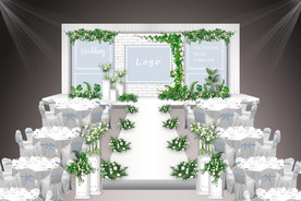 莫兰迪白绿森系雾霾蓝清新婚礼