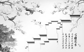 高清徽派灰色山水 TIF分层