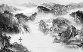 新中式灰色山水 TIF分层