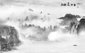 江山山水画灰色画 TIF分层