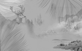 麋鹿大气灰色山水 TIF分层