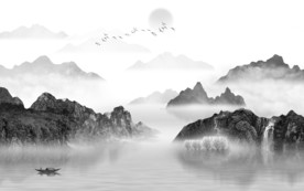 火爆山水画灰色画 TIF分层