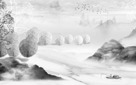 简约山水画灰色画 TIF分层