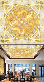 双龙戏珠中式大理石浮雕吊顶