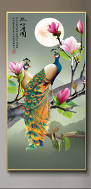 原创玄关孔雀玉兰装饰画