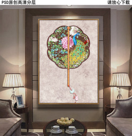 宫廷古风扇子新中式玄关画