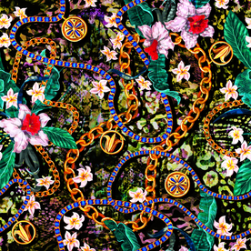 链条 豹纹 扎染 手绘花