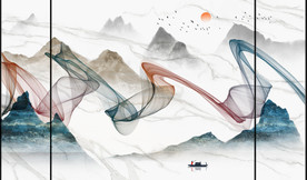 新中式抽象电视背景墙