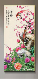 原创玄关牡丹喜鹊梅花装饰画