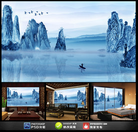 新中式山水画背景墙