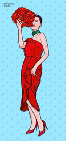 红裙美女  手绘美女
