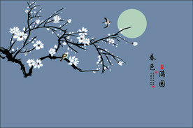 春色满园梅花月亮中式硅藻泥