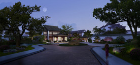 古建园林绿化夜景效果图