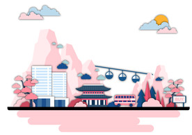 山脉城市滑索AI适量临摹插图图