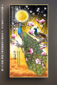 原创孔雀晶瓷画花鸟装饰挂画