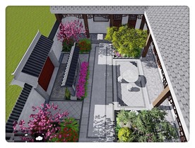 四合院庭院院子景观设计效果图