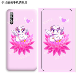 可爱天使小猫手机壳插画
