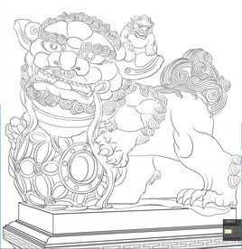 石狮子白描