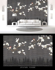中式花鸟背景墙