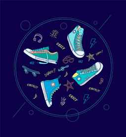 矢量滑板鞋帆布鞋主题图案设计