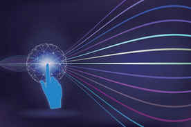 手指触碰科技背景渐变线条矢量图